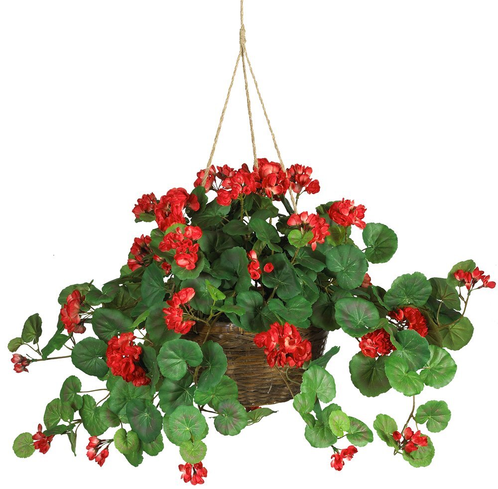 6609-RD 24in. Geranium Hanging Basket Silk Plant,Red,10.25