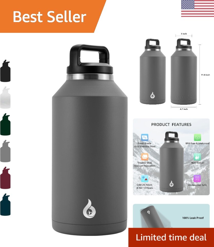 Half Gallon Water Bottle with Handle, Insulated, Dishwasher Safe 64oz Leakpro...