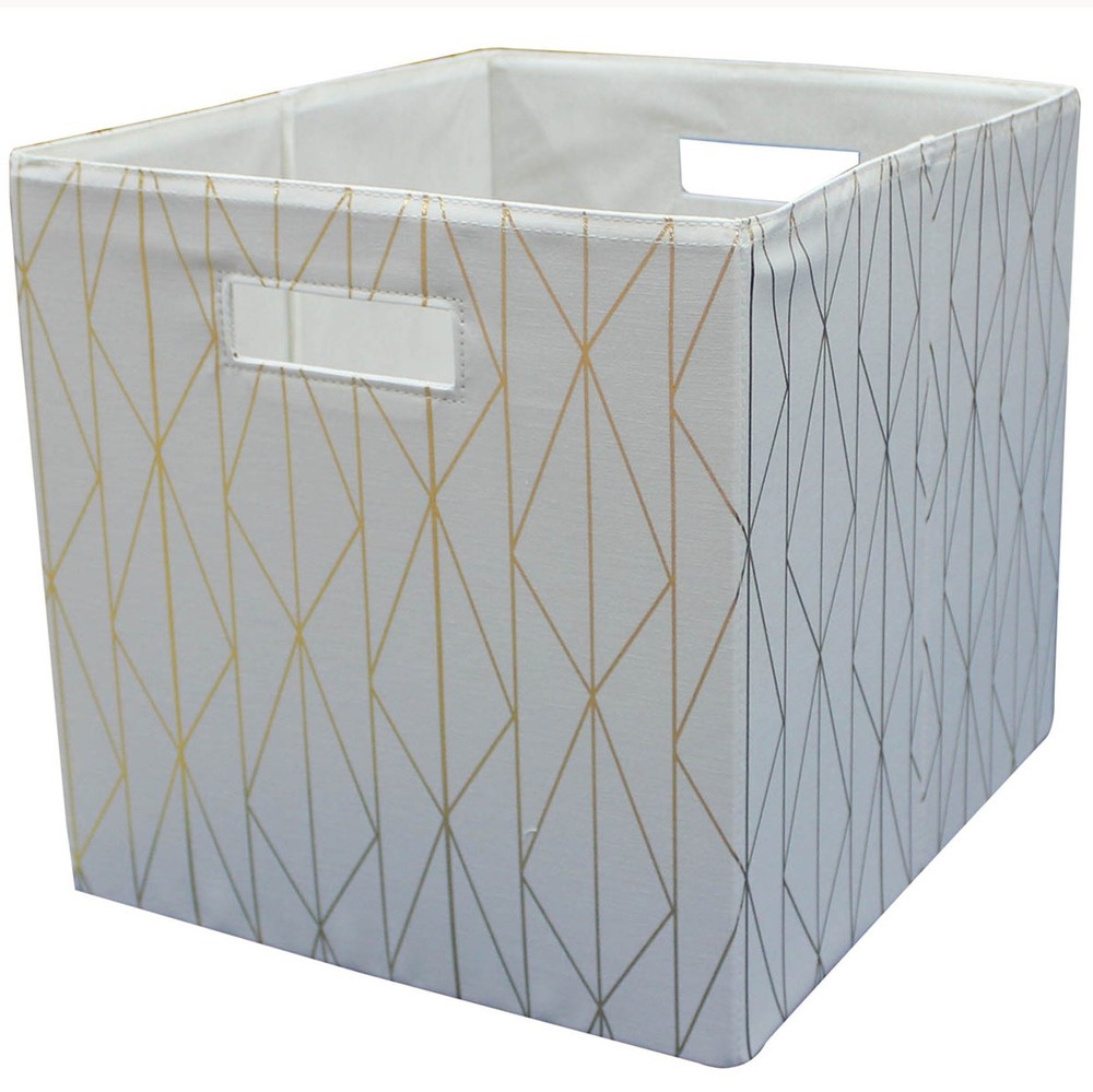 Collapsible Fabric Cube Storage Bin, Gold & Ivory