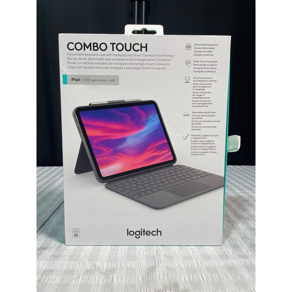 Logitech Combo Touch iPad 10th Gen Keyboard Case Trackpad Backlit Gray A16