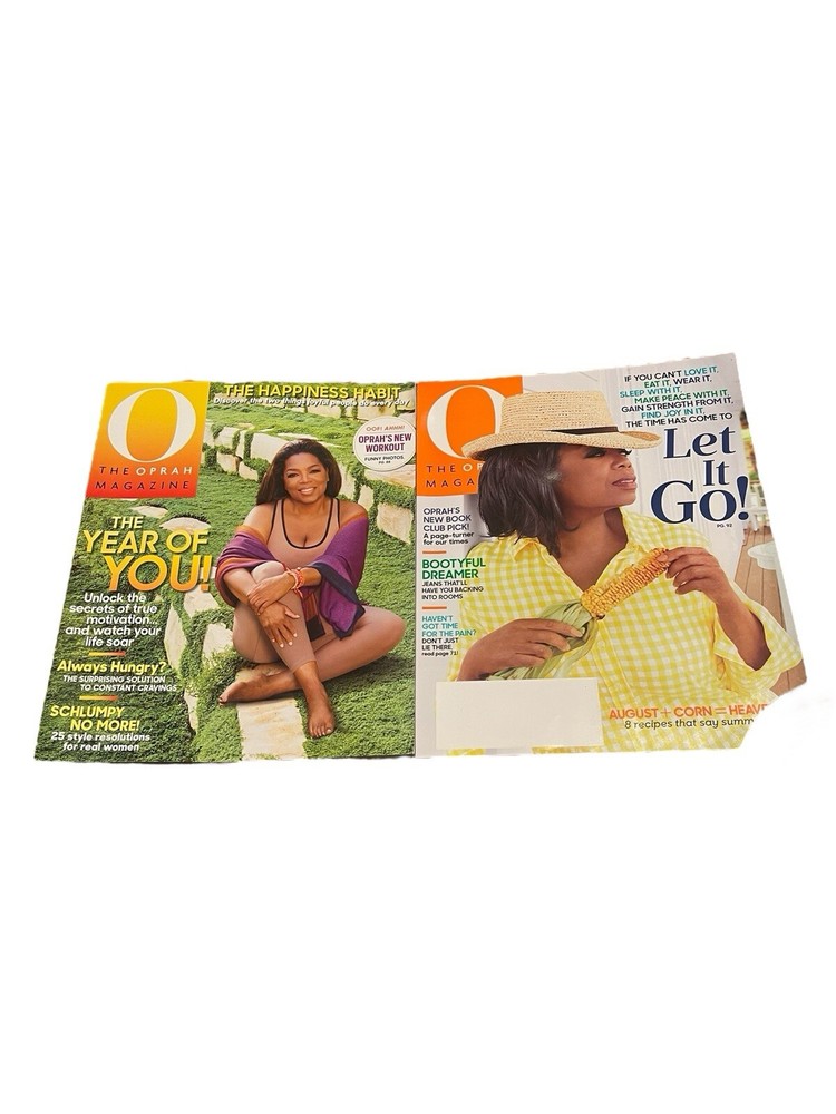 O The Oprah Magazine Volume 17#1 Let It Go!And 18#8 Happiness Habit/year Of You