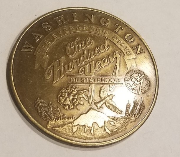 Washington State Centennial Statehood Medal 1889-1989 So Called Dollar Token