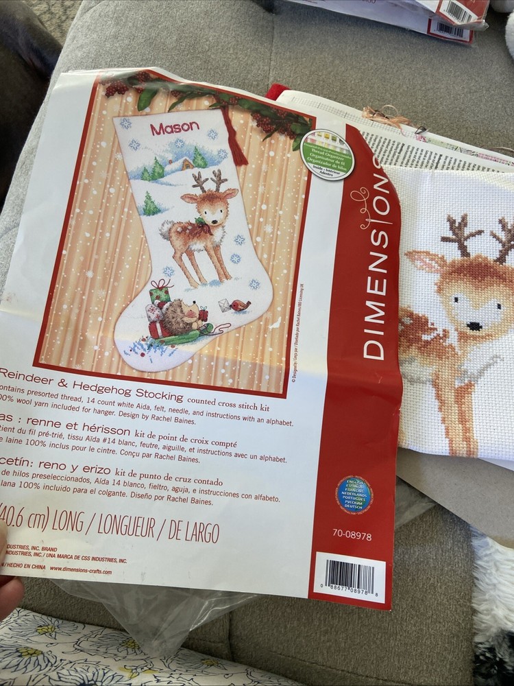 Cross Stitch Dimensions Reindeer Hedgehog Christmas Stocking Kit 70-08978