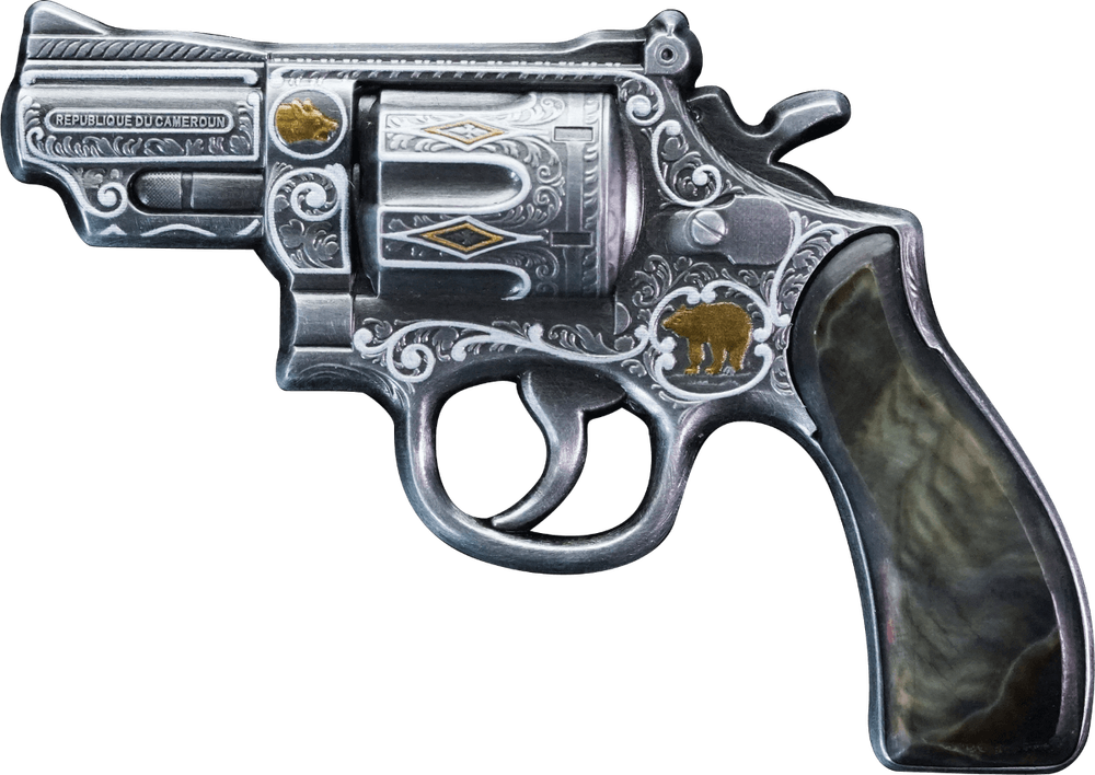 2024 Cameroon Revolver Mother of Pearl 58 Gram Silver Shaped Coin