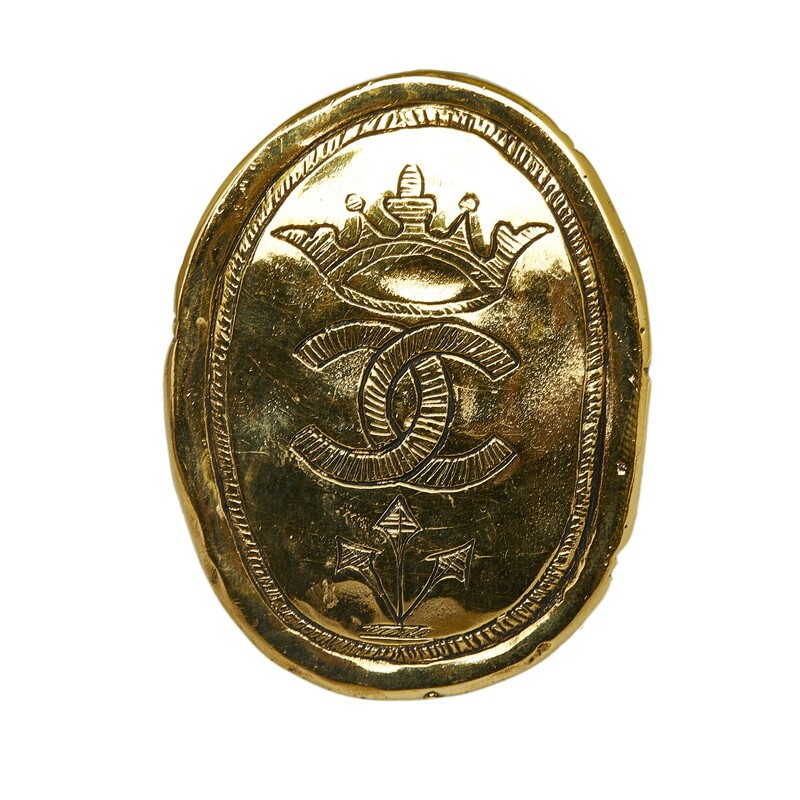 Vintage Chanel Crown Coco Mark Brooch Gold Plated