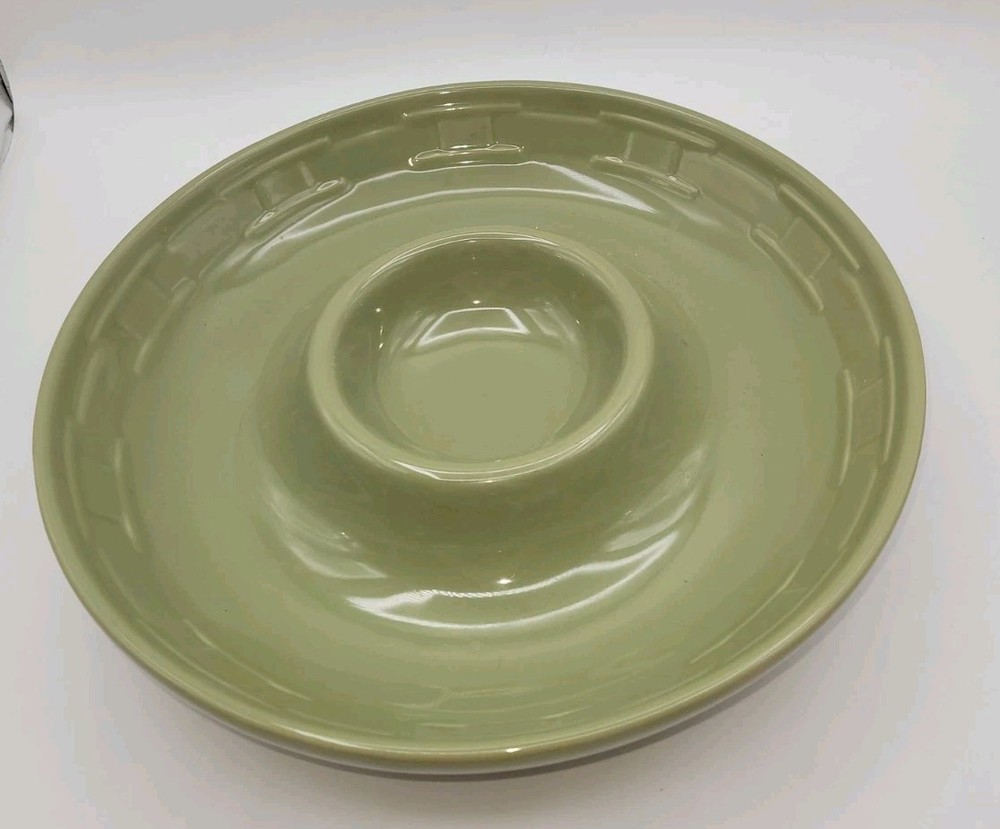Vintage Longaberger Sage Green Stoneware Chip And Dip Set