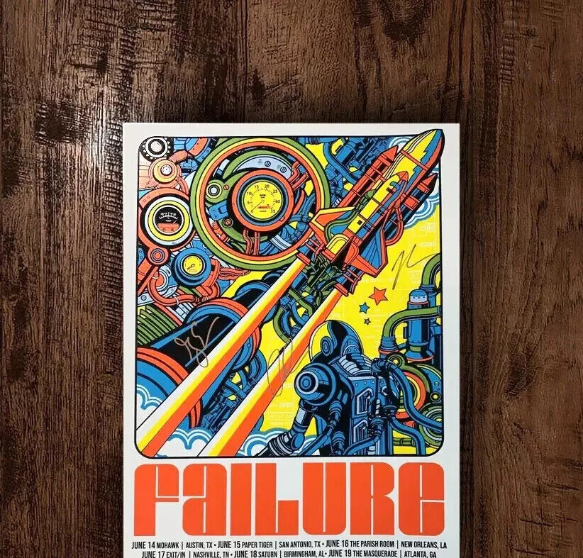 Failure Official 2022 June Southern US Tour Original Ltd Signed Concert Poster