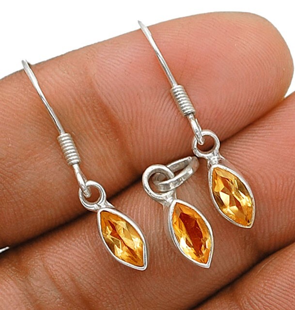 Natural Citrine 925 Sterling Silver Earrings and Pendant Set Jewelry B17-7