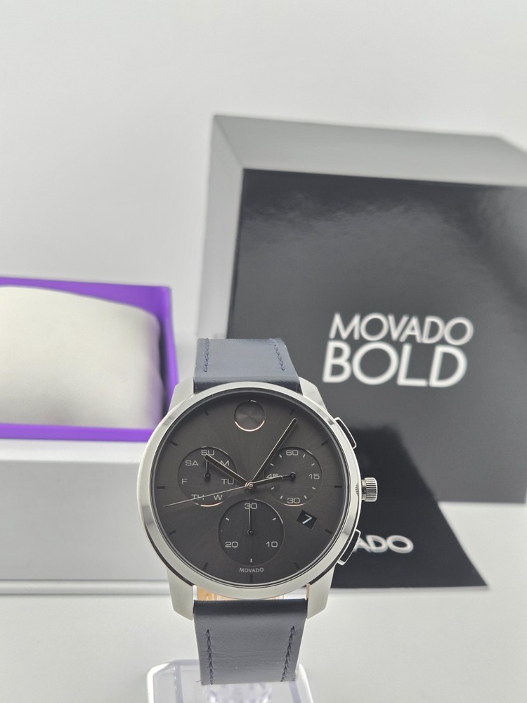 Movado Bold Thin Men's Grey Dial Leather Band Watch Refurbished - 3600720