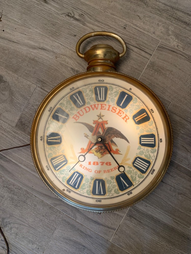 Vintage Budweiser Beer Lighted Pocket Watch Sign Working