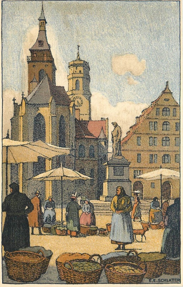 c1910  Stuttgart Germany Arts & Crafts Street Scene  postcard 25-2673