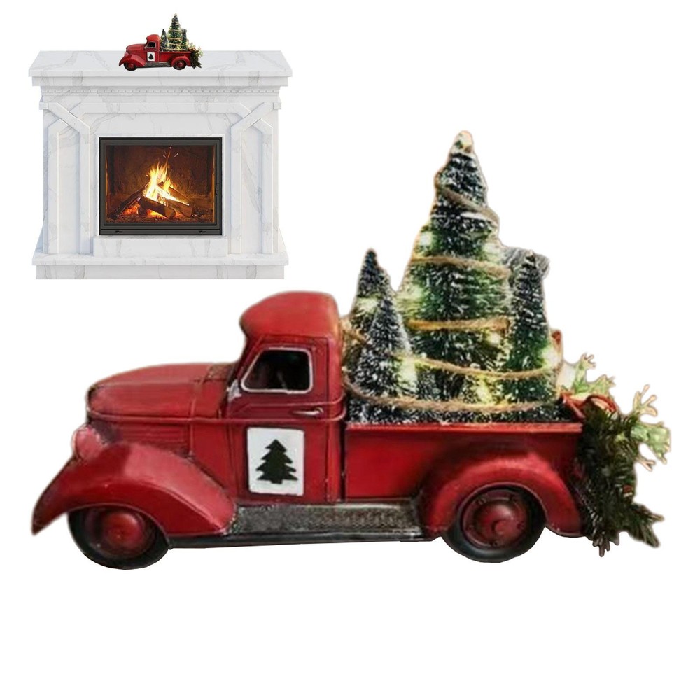 Vintage Resin Classic Pickup Red Truck w/Tree Farm House Rustic Decor Christmas