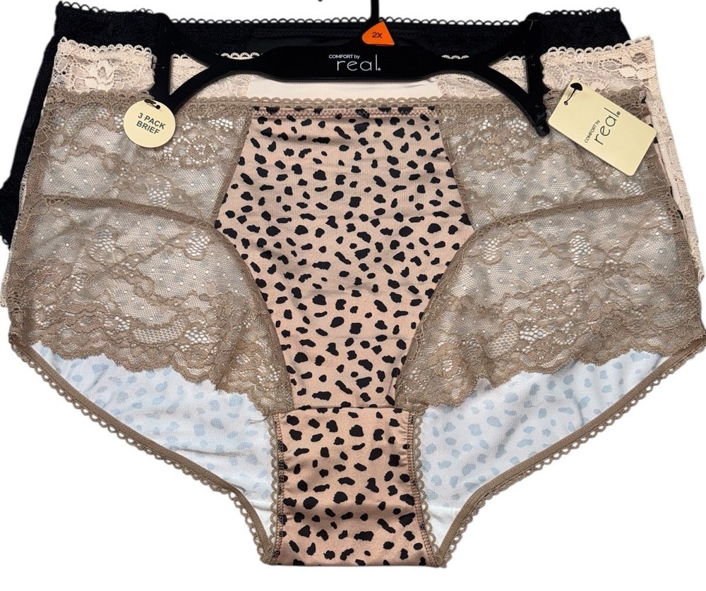 Comfort by Real 3-Pair Women’s Brief Lace Underwear Panties Polyester Blend 2X