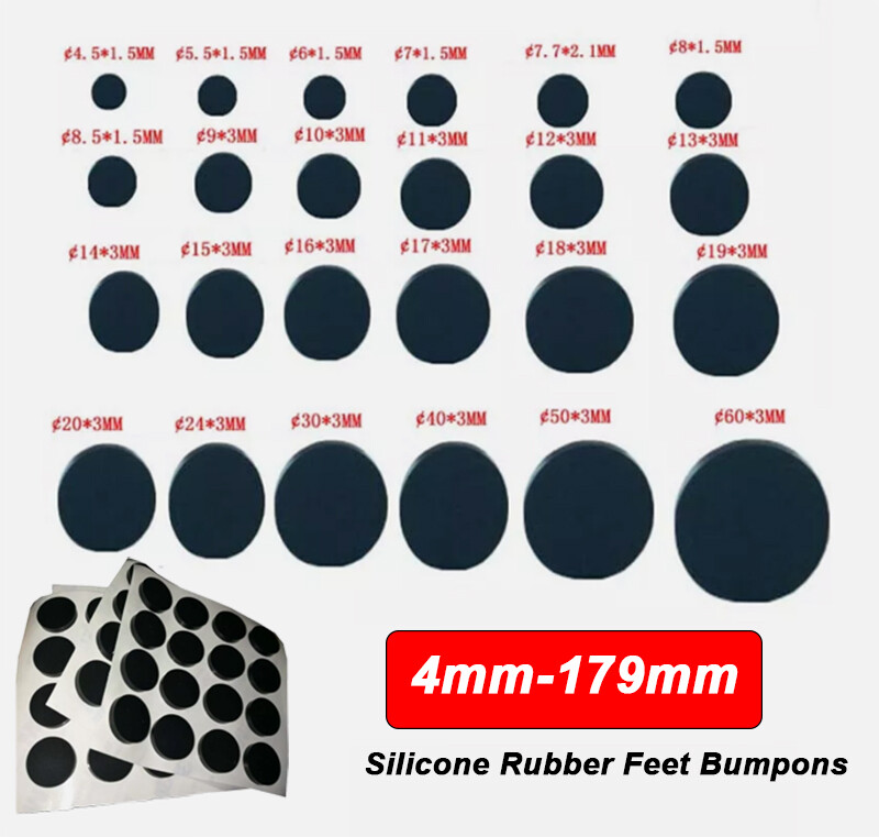 Silicone Rubber Feet Bumpons Black Round Self Adhesive Anti Slip Circle 4-179mm