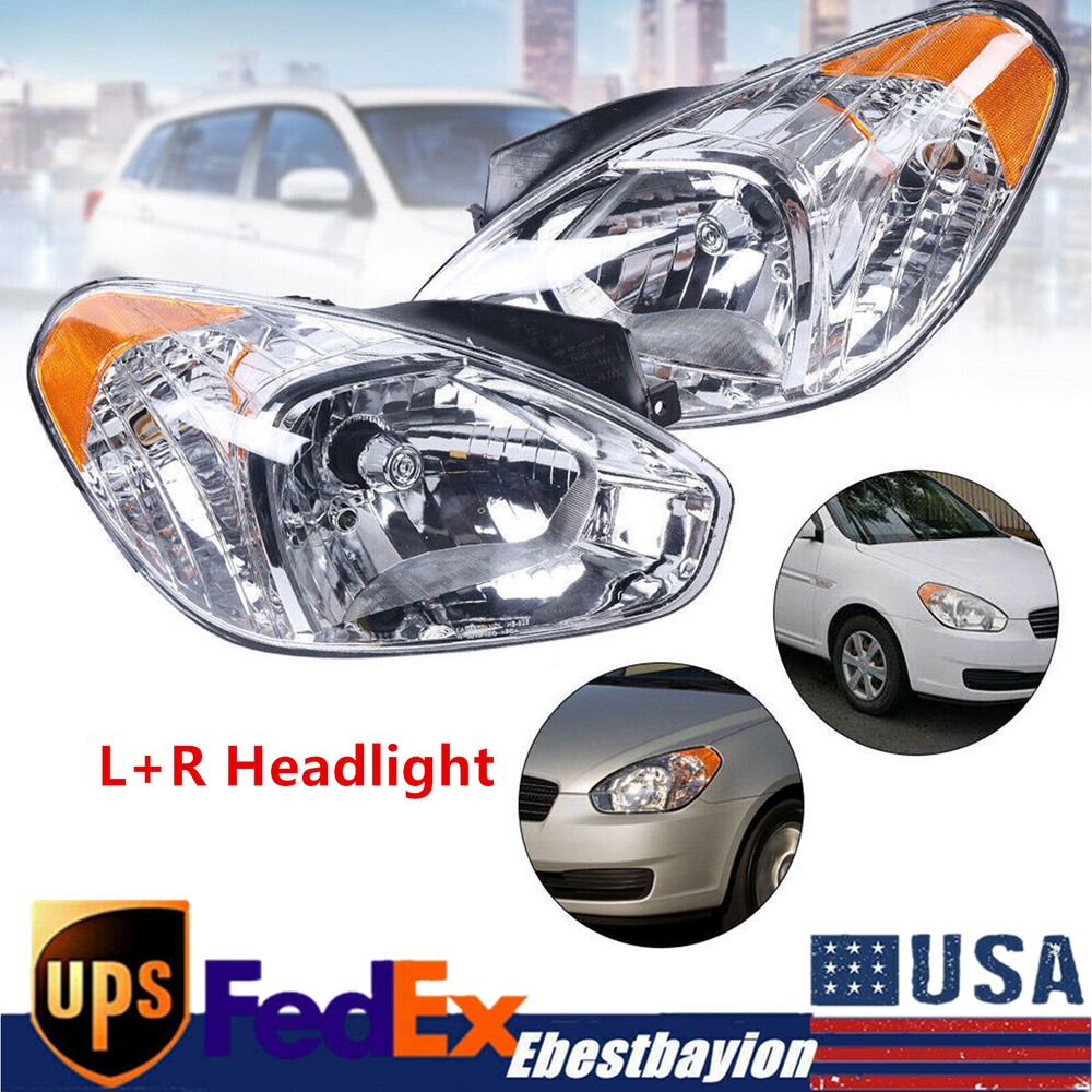 L+R Pair Headlight Set Assembly For 2006-2011 Hyundai Accent 2007 2008 2009 2010