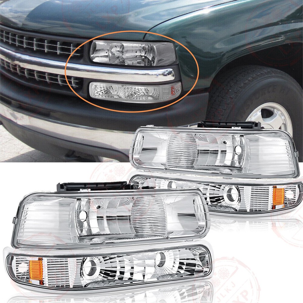 Headlights Headlamps w/Bumper Signal Lamp Pair for 1999-2002 Chevy Silverado