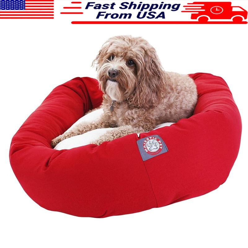 Washable Water-Resistant Dog Bed with Spine Support Durable Calming Bagel Design