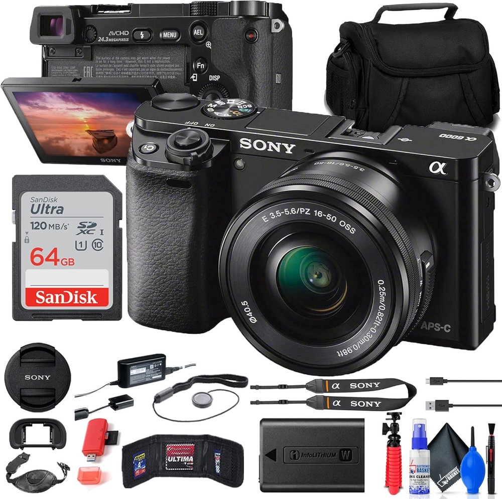 Sony a6000 Mirrorless Camera w/ 16-50mm Lens + 64GB Card + Tripod