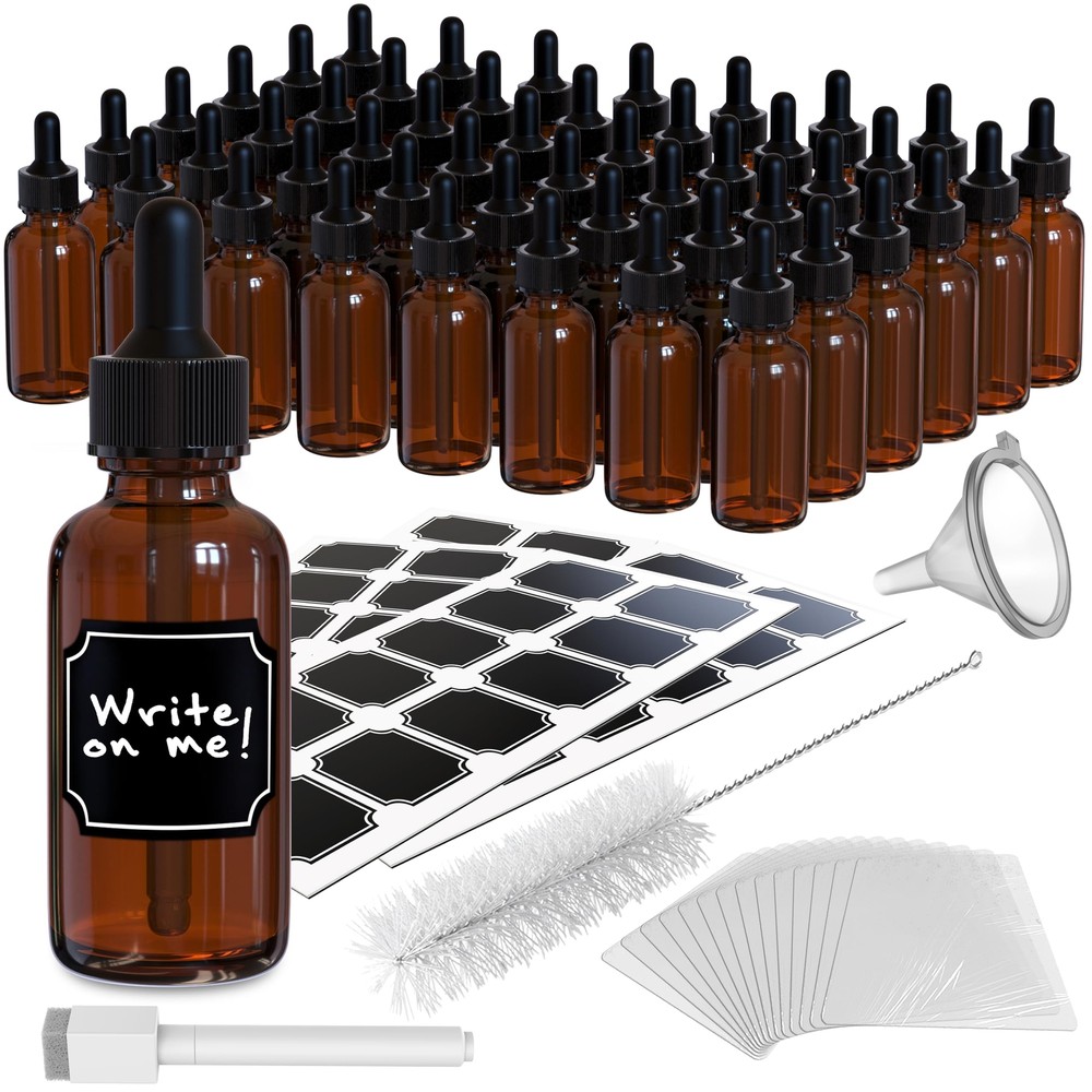 48PK 1oz Amber Glass Dropper Bottles | No-Leak 30ml Brown Glass Bottles with ...
