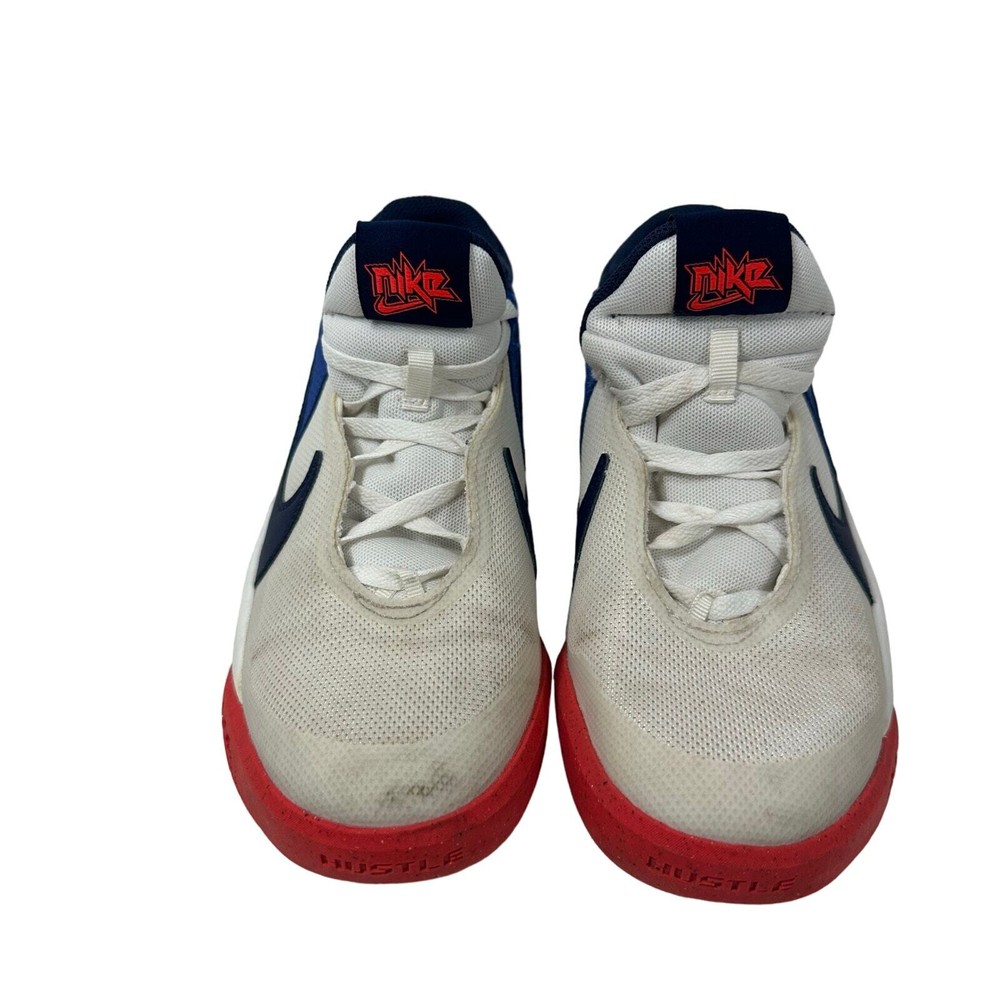 Nike Boys Basket Ball Shoes Hustle CW6735-103 White Navy Blue Sneakers Size 5Y