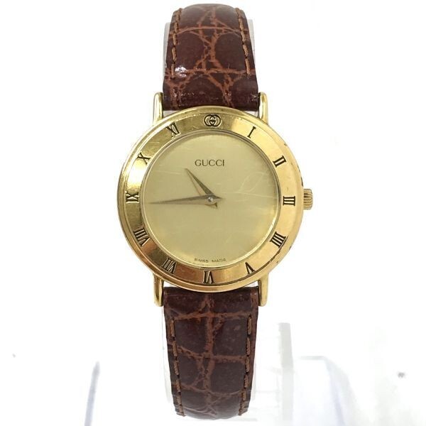 GUCCI 3000.2.L Gold Brown Dial Quartz Ladies Watch Pre-Owned Excellent Condition