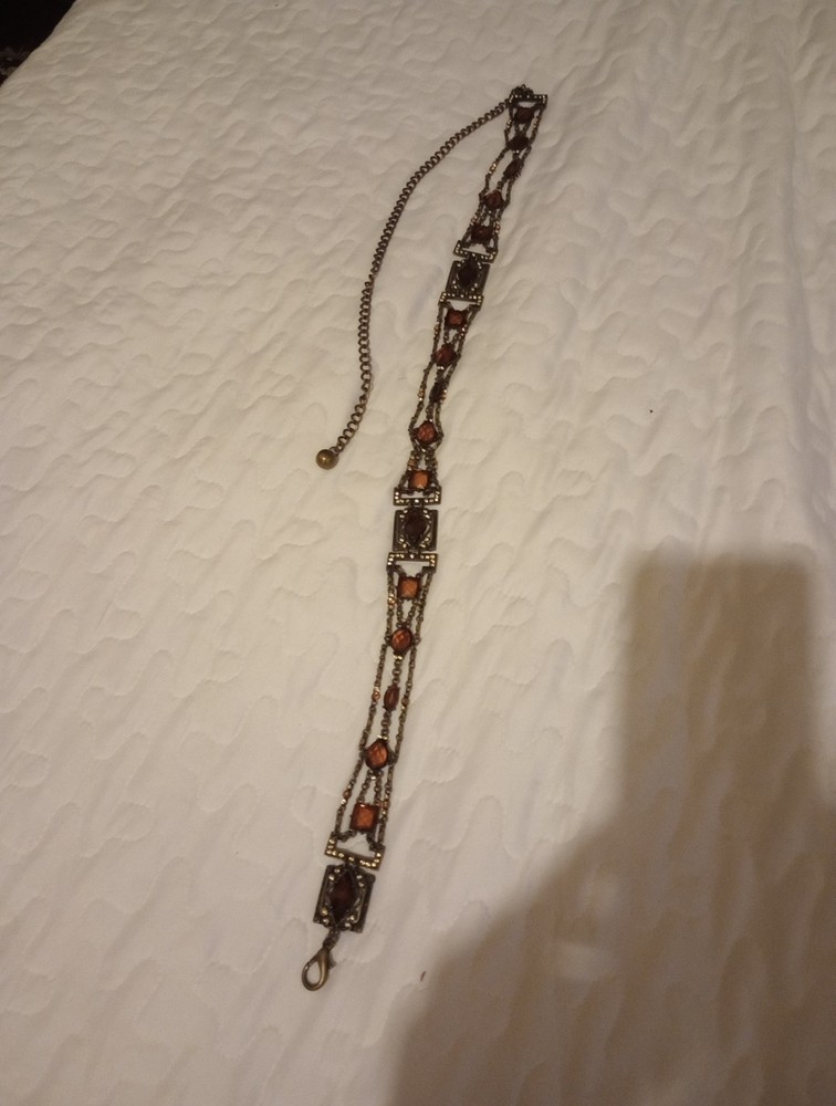 Chico's Women's Vintage Jeweled and Metal Chain Belt Brass Tone Size Medium