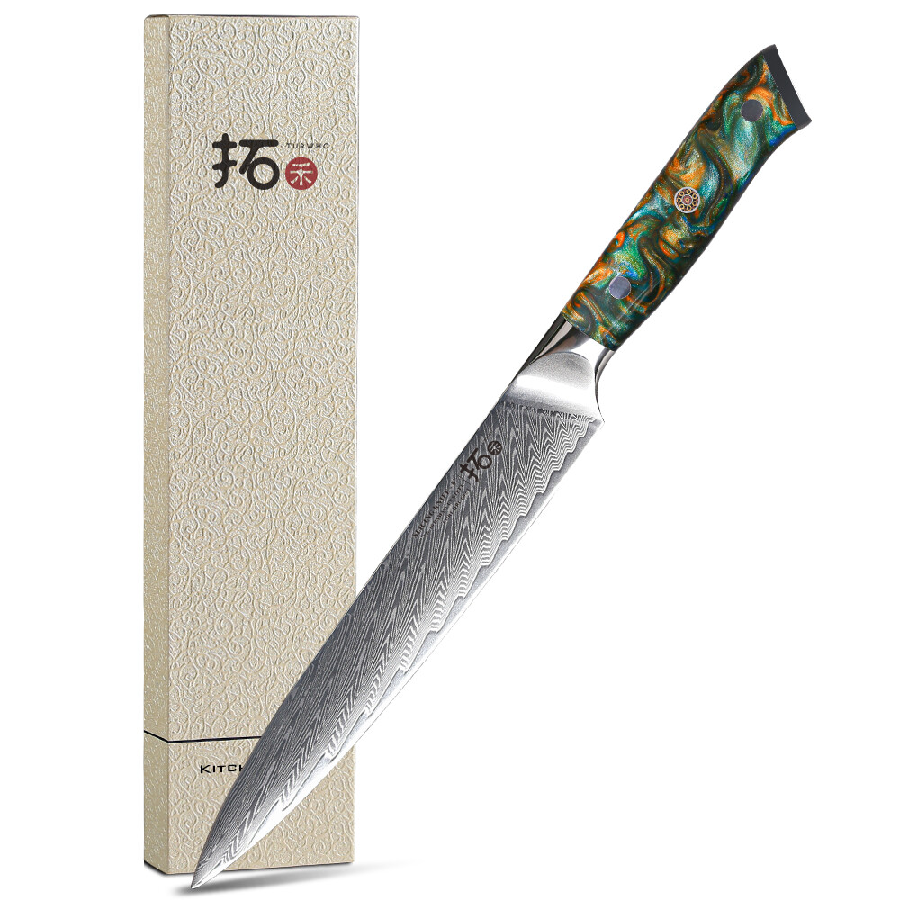 TURWHO 8in Slicing Knife Japan VG10 Damascus Steel Kitchen Cooking Carving Knife