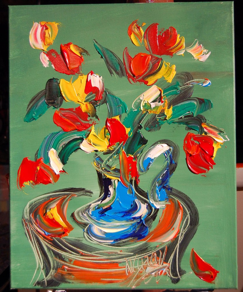 Custom painted FLOWERS   SIGNED  Original Oil Painting on canvas by m. Kazav