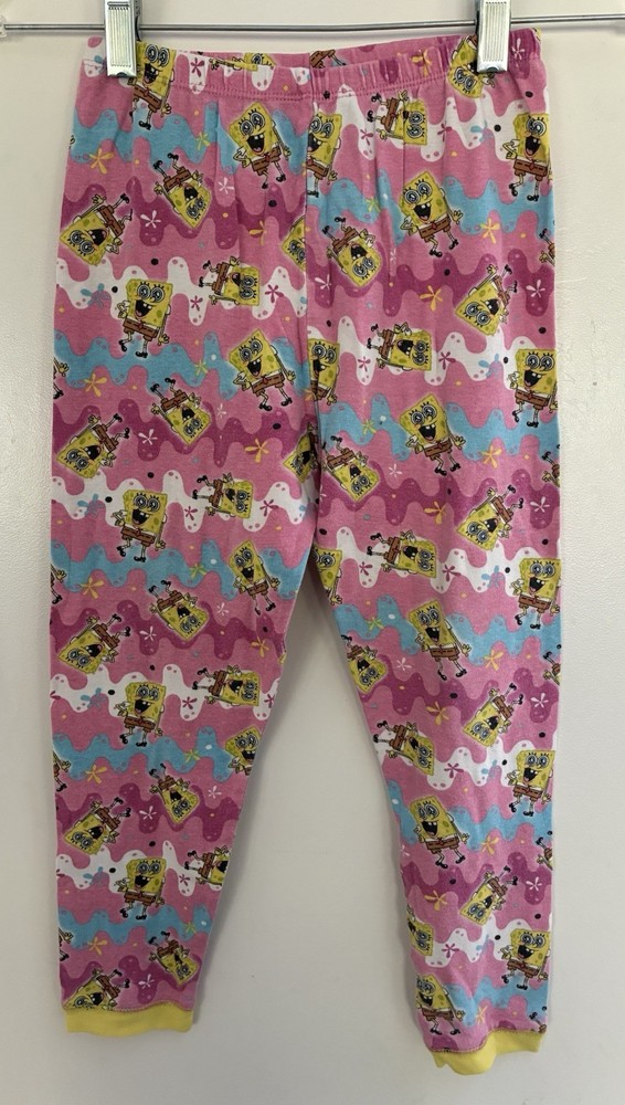 Kids Girls Cute SpongeBob SquarePants 100% Cotton Pull On PJ Pants Pink Yellow 8