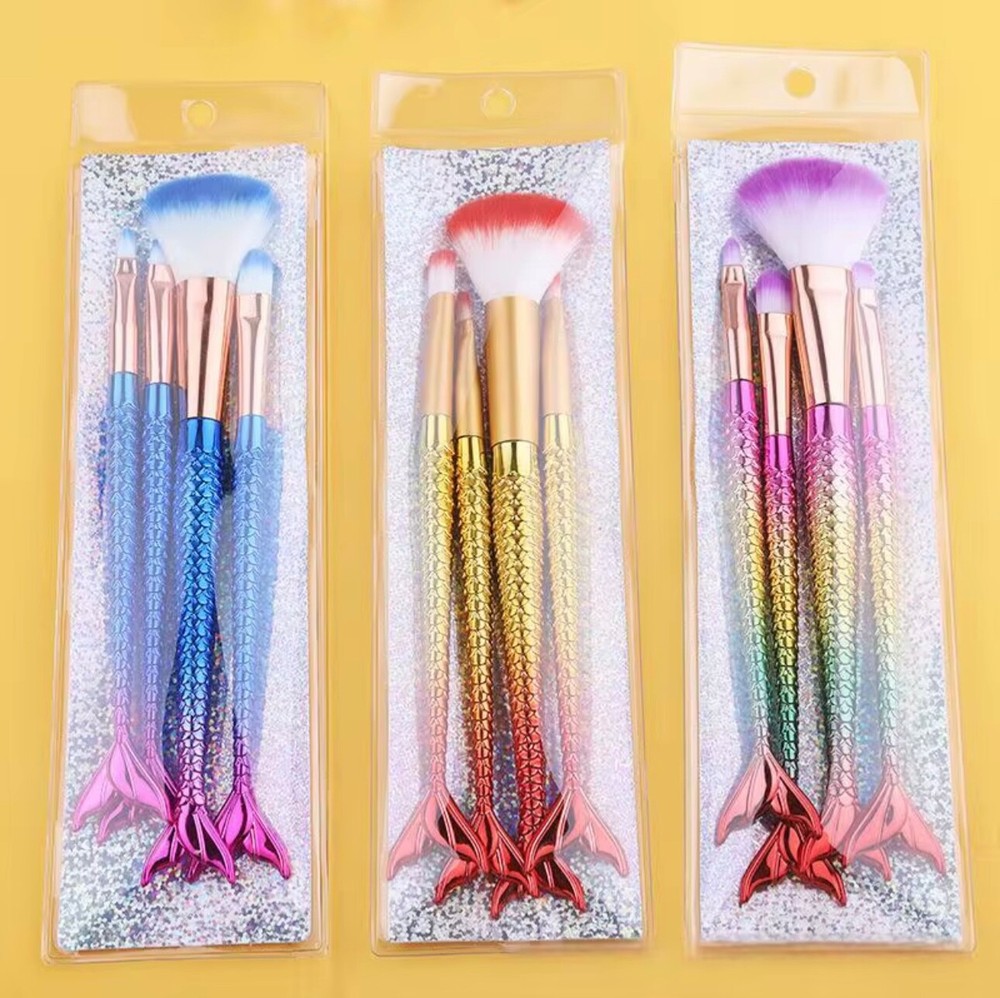 mermaid makeup brushes 4pcs set including eyeshadow & blush brushes