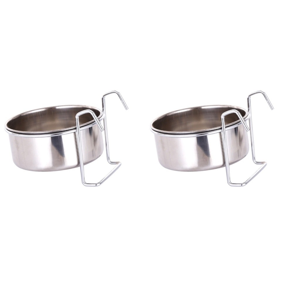 2 Sets Stainless Steel Hanging Pet Feeder Bowls for Cages