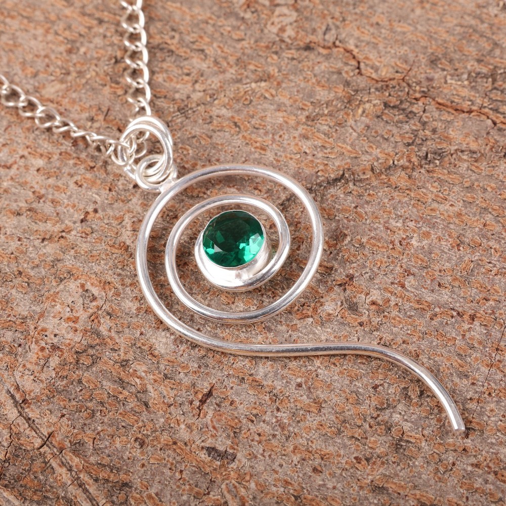 Mother's Day May Birthstone Green Emerald 925 Silver Pendant Jewelry-image