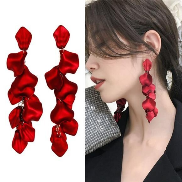 Red Earrings Long Dangle Drop Holiday Wedding Bridal Prom Statement Earrings