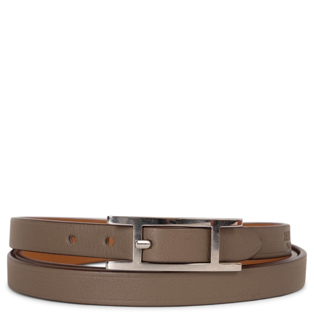HERMES taupe Swift leather HAPI 3 TOUR wrap bracelet 71393 auth