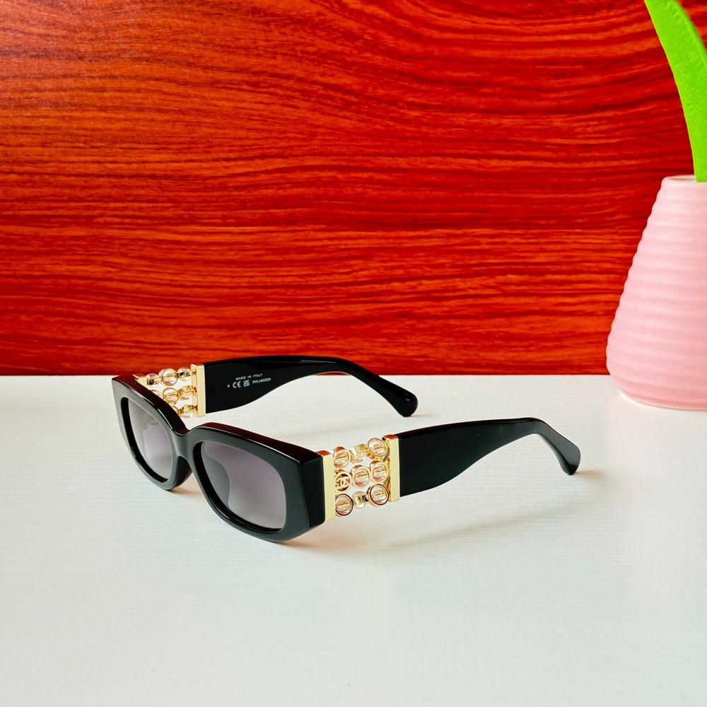 Chanel CH5544-A Sunglasses Black Frame Gray Lens Rotating Beads