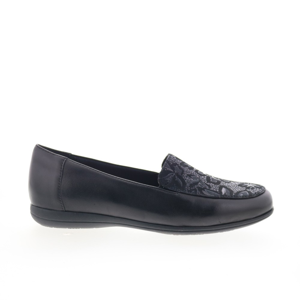 Trotters Deanna T2055-061 Womens Black Leather Slip On Loafer Flats Shoes