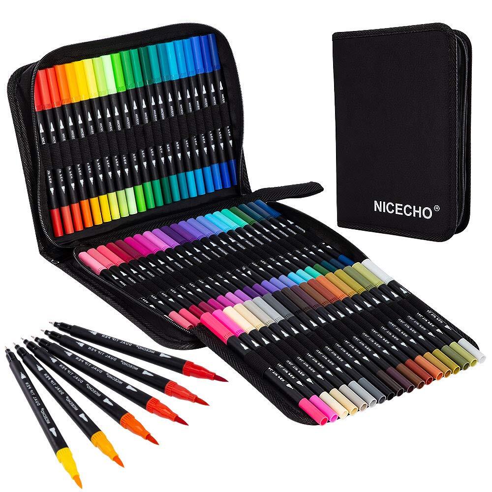 Art Markers Dual Brush Pens for Coloring, 60 Artist Colored Marker Set, Fine ...