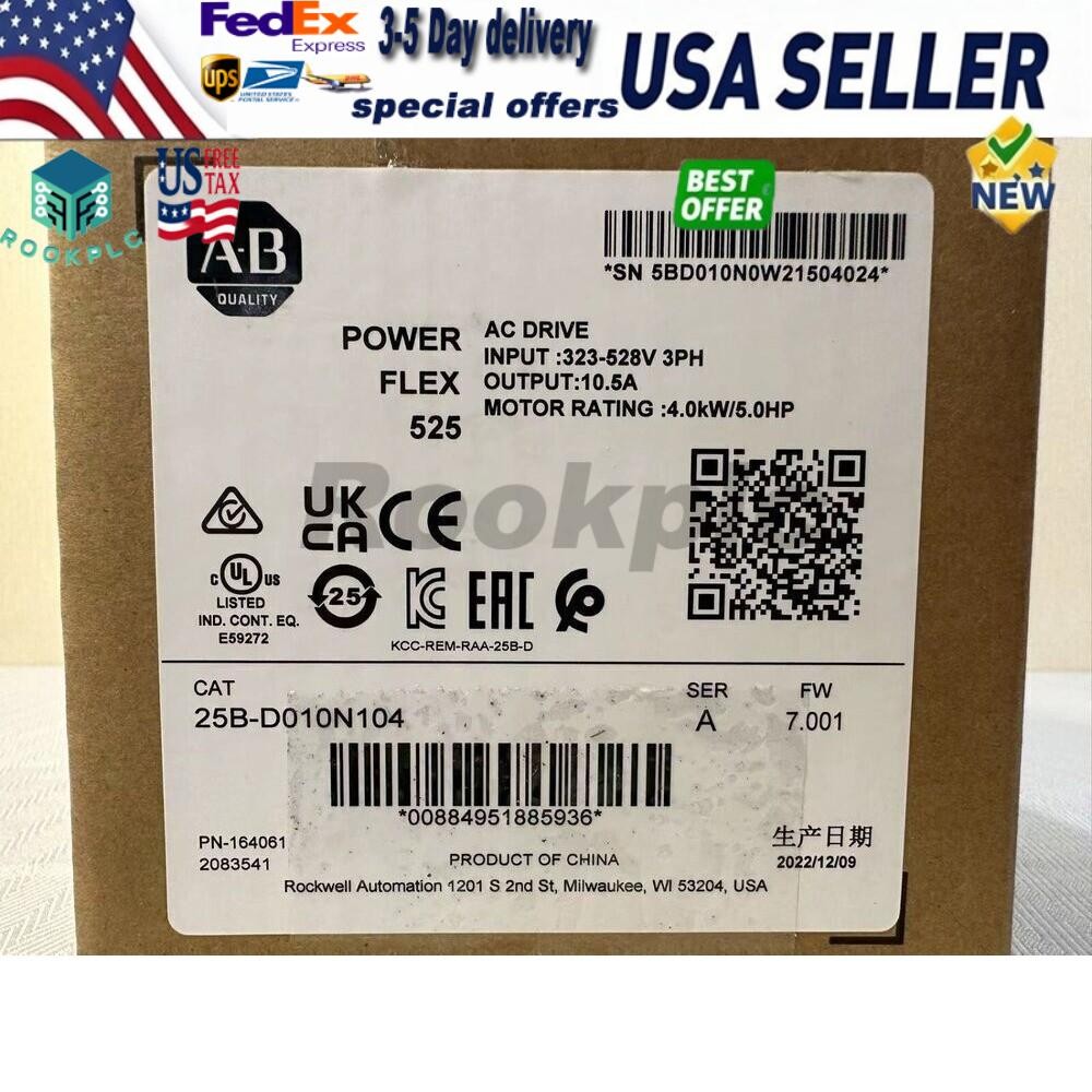 25B-D010N104 New AB Powerflex 525 AC Drive 4KW 5HP 25BD010N104 US Free Tax