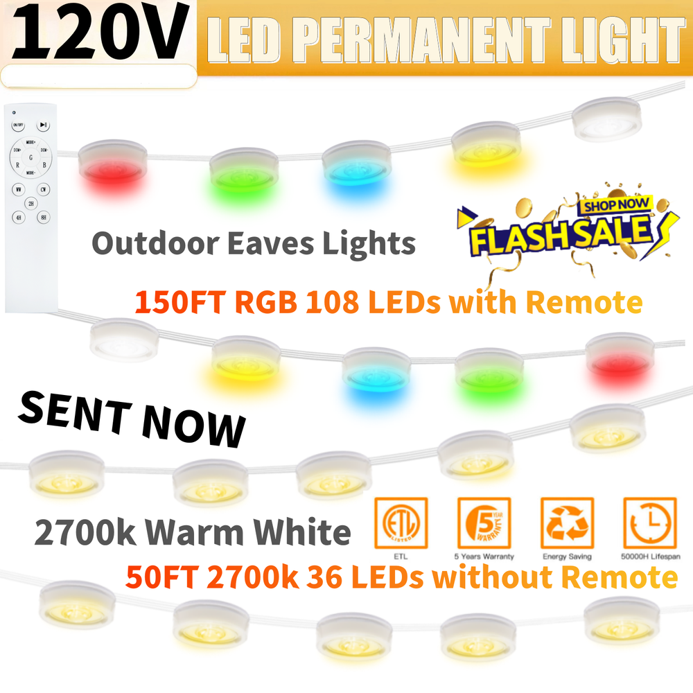 LED Permanent Outdoor DIY Lights, LED Eave Connectable Christmas String Lights