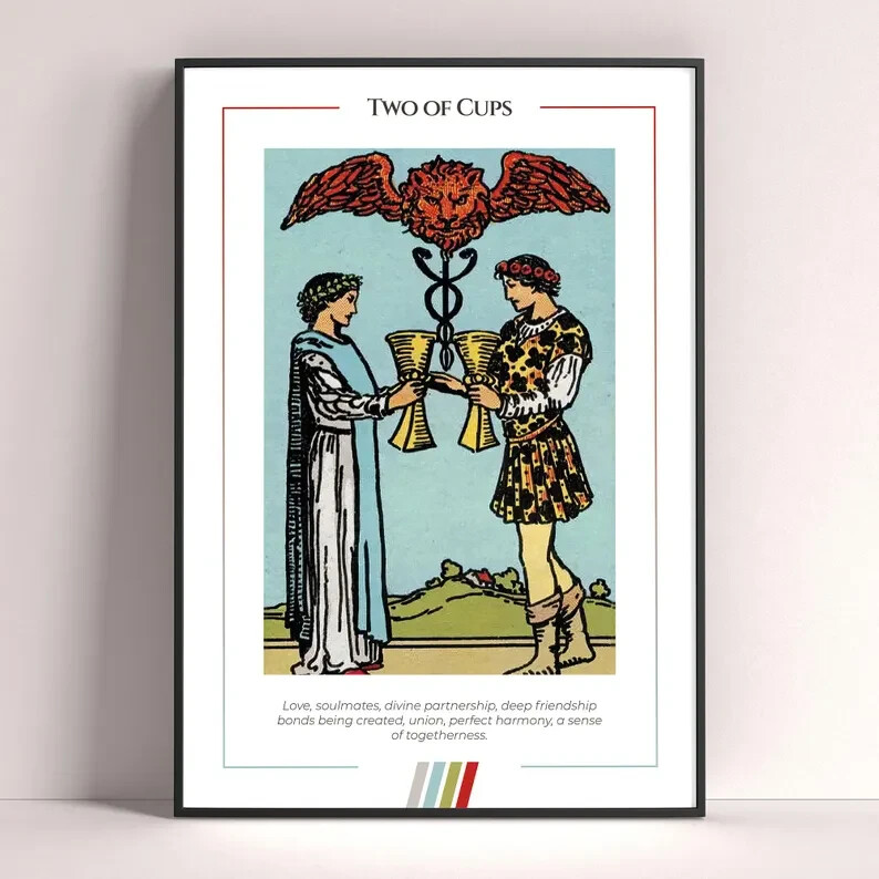 Two of Cups Tarot Card Art Print Digital Download Poster