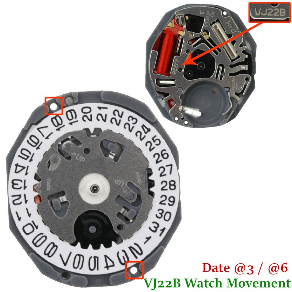 Japan Quartz Watch Movement 4.3mm Height Hattori VJ22 VJ22B Replacement