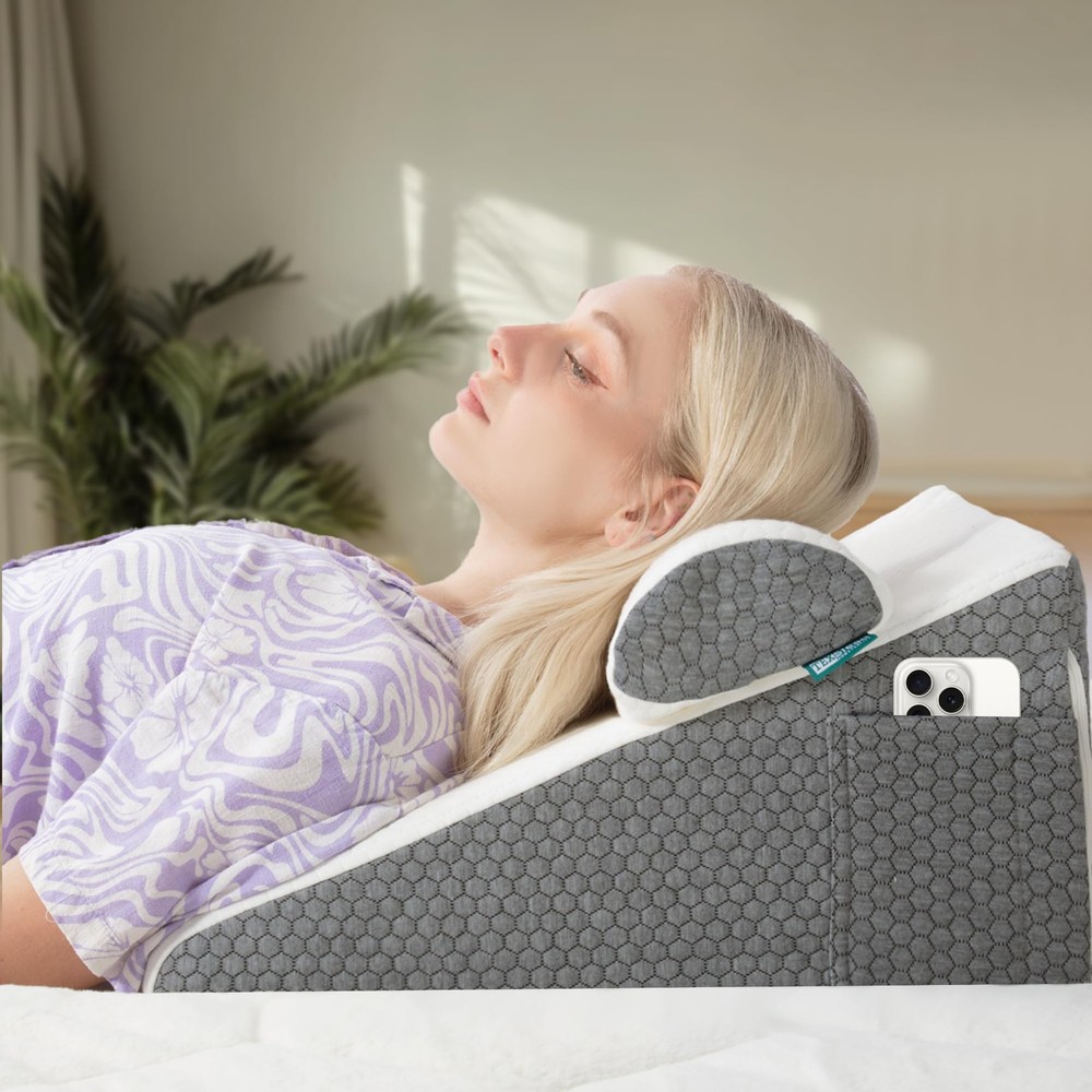 Wedge Pillow with Bolster for Sleep Apnea and Acid Reflux Relief