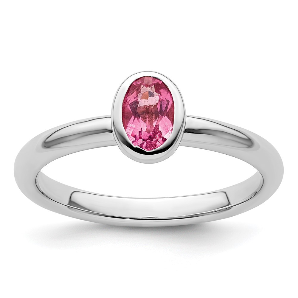 Sterling Silver Stackable Expressions Oval Pink Tourmaline Ring Size 5 for Women