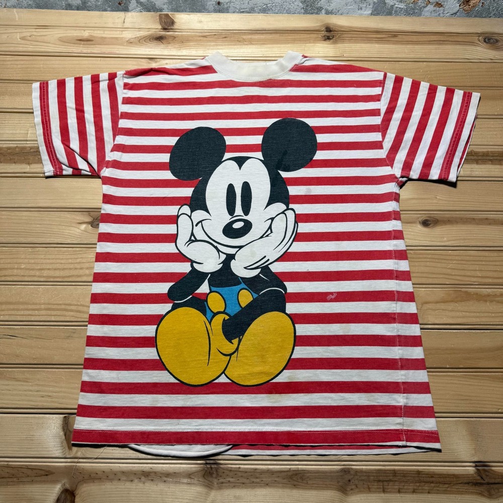 Vintage 90s Disney Mickey Mouse Double Sided Striped T-Shirt Youth - Size 2XL