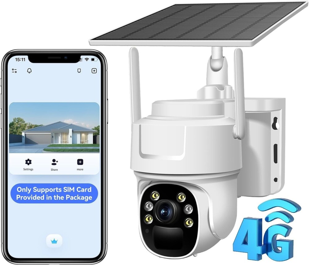 Solar-Powered 4G LTE Cellular Security Camera Wireless Outdoor No WiFi Required