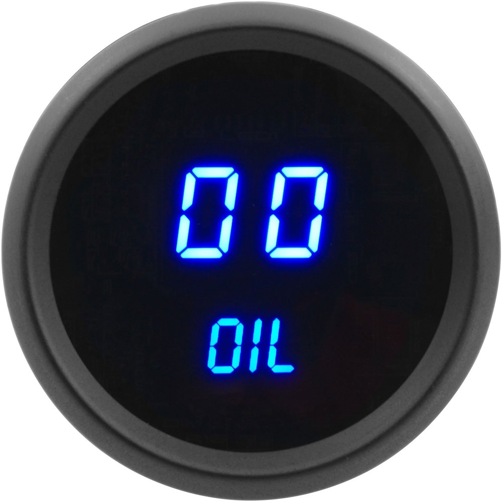 JEGS 41430 Digital LED Oil Pressure Gauge with Black Face and Blue Numbers