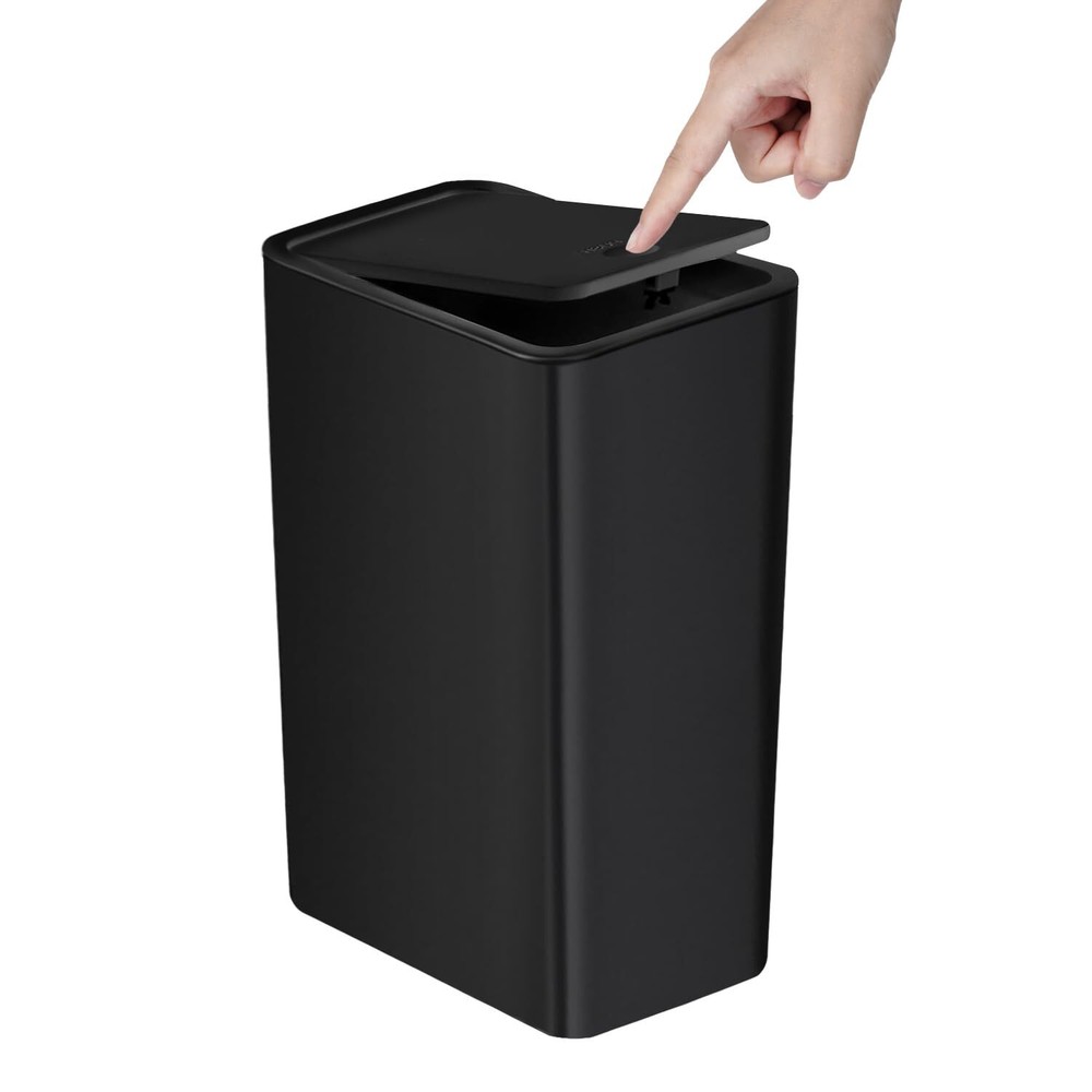 TIPGO Bathroom Trash Can with Lid, 10 Liter/ 2.6 Gallon Slim Garbage Can (Black)