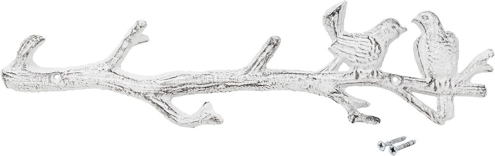 Rustic White Love Birds Cast Iron Wall Hook Hanger New in Box REKVEN-image