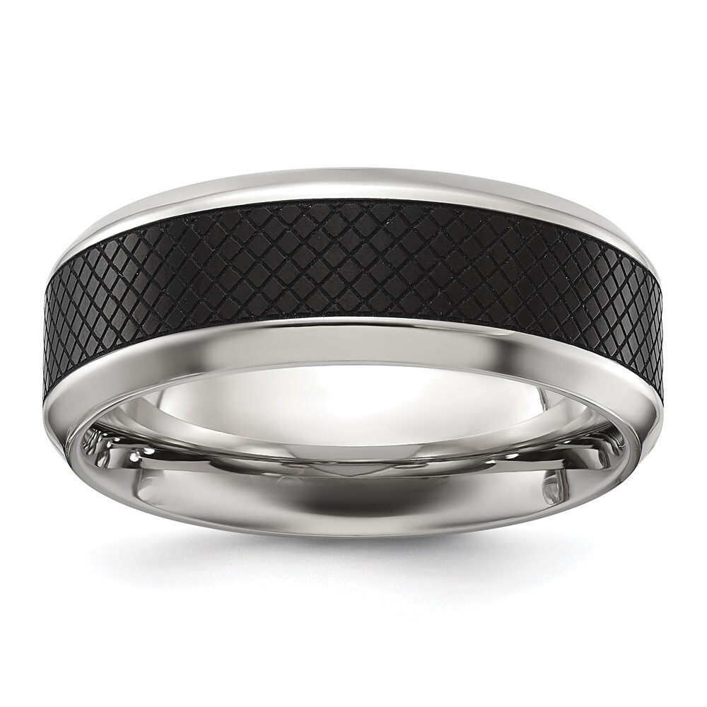 Titanium Polished Black IP-plated Textured Center 8mm Band Ring Size 12