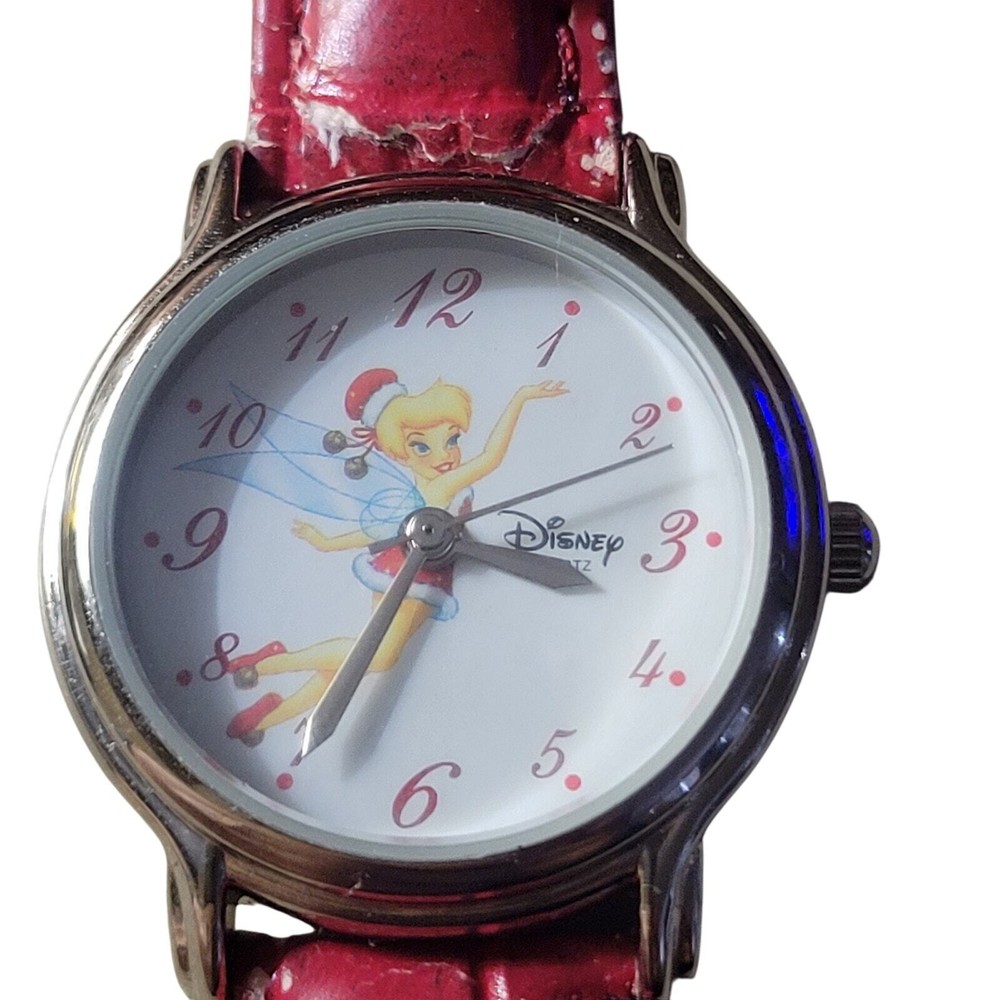 Disney World Kids Watch with Tinker Bell Round Face Red Silver Band